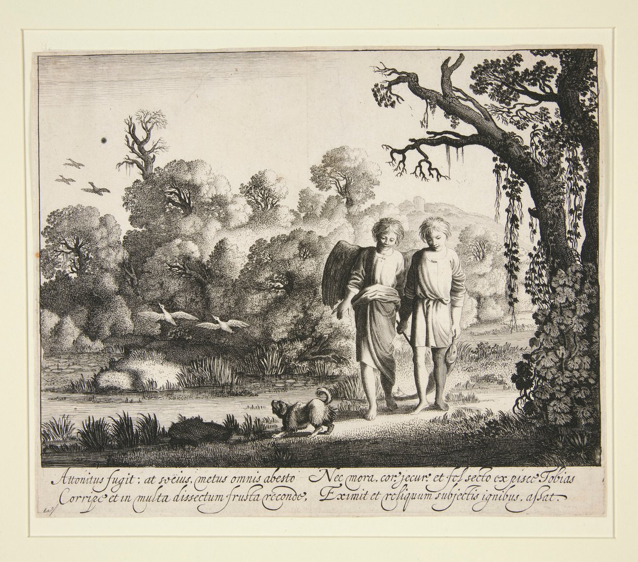Tobie et l'ange, avec le poisson de l'histoire de Tobie