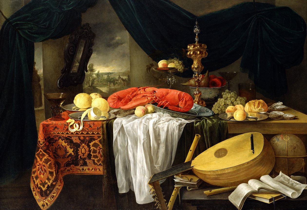 Nature morte avec un homard, des citrons et un luth, 1645 - Jan van den Hecke