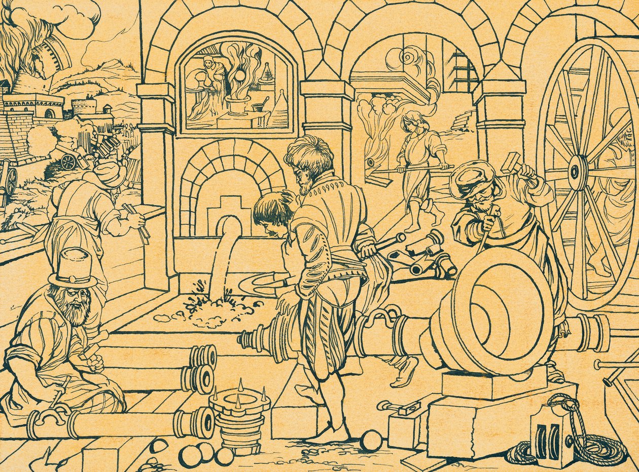 Fonderie de canons, dessin de Nova Reperta - Jan van der (1523 1605) Straet