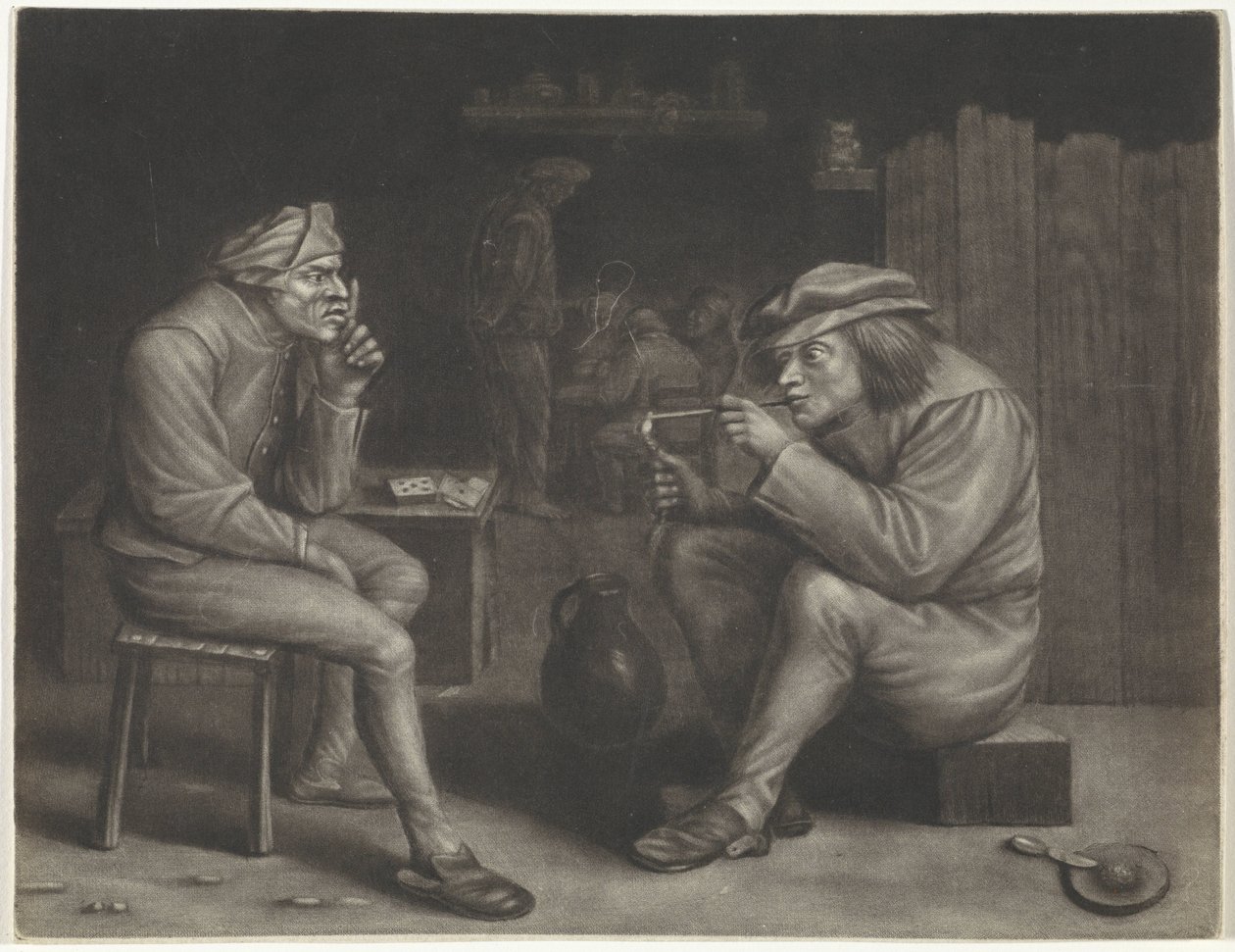 Scène de taverne avec un homme allumant une pipe - Jan van der Bruggen