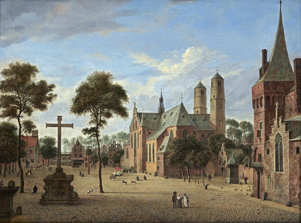 Vue de Cologne avec les tours de St. Pantaleon et une version imaginaire de la nef de la Martinikerk à Emmerik - Jan van der Heyden
