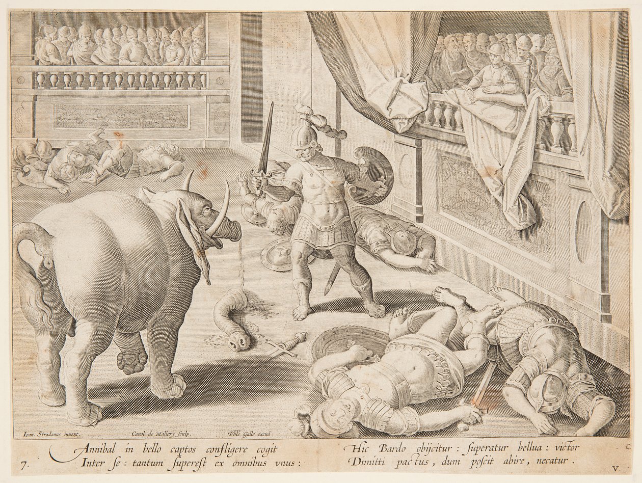 Un soldat romain combattant un des éléphants d