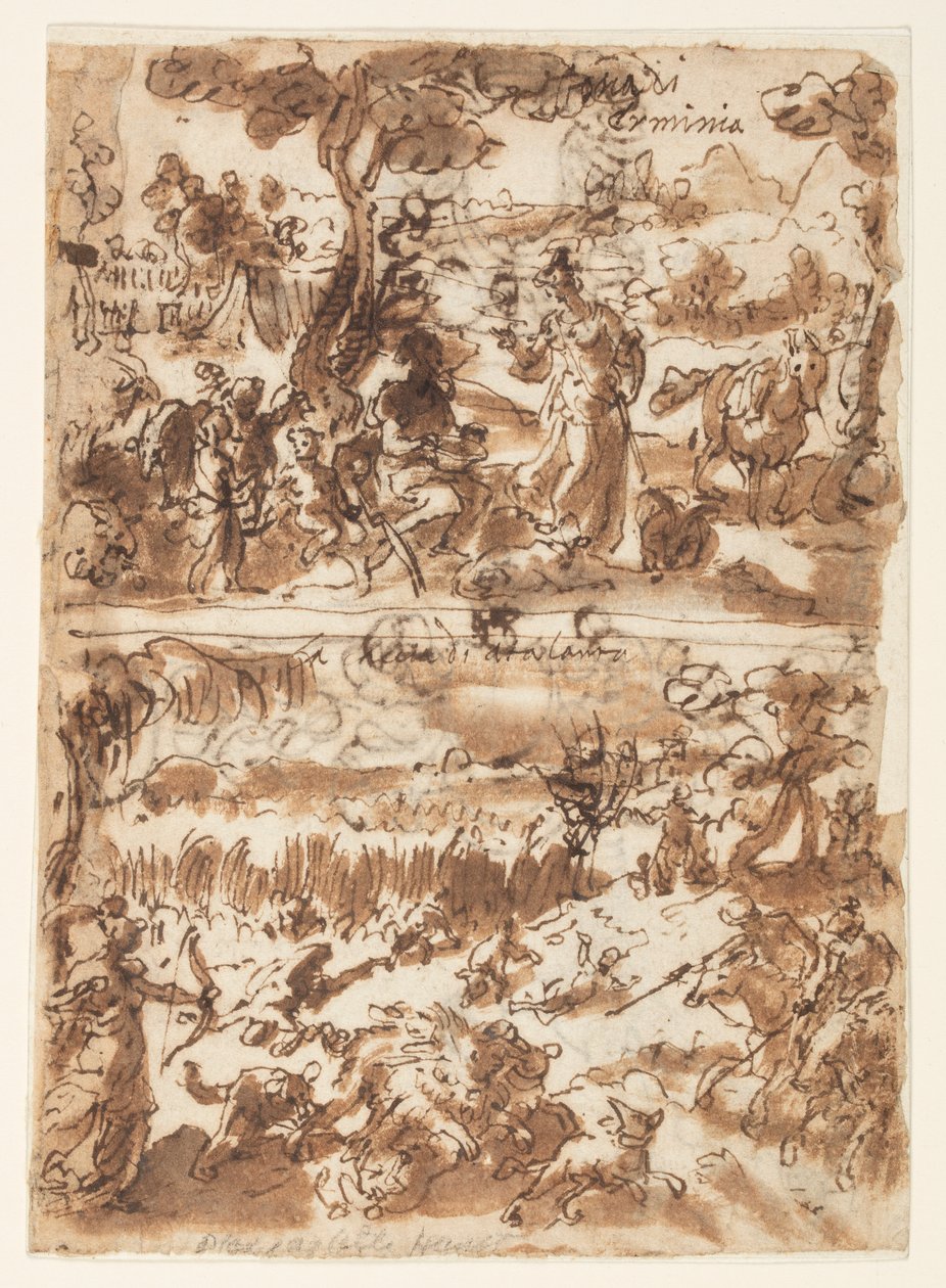 En haut : Erminia et le berger ; En bas : Atalante chassant le sanglier de Calydon - Jan van der Straet, called Stradanus