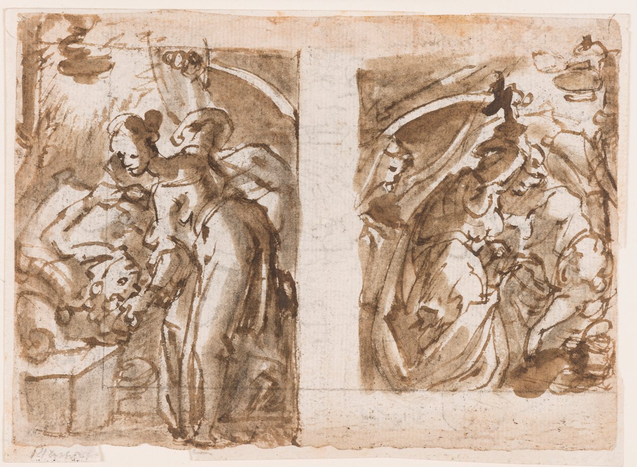 Recto : Deux vues de Judith tuant Holopherne ; Verso : Fontaine à Fiesole - Jan van der Straet, called Stradanus