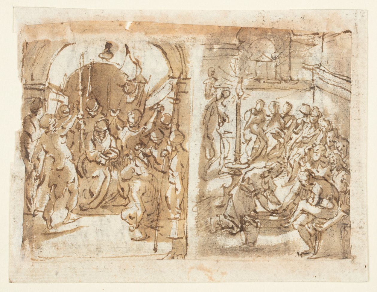 Recto, gauche : La dérision du Christ ; Recto, droite : Le Christ lavant les pieds des apôtres ; Verso : Exécution de Mary Stuart, reine d