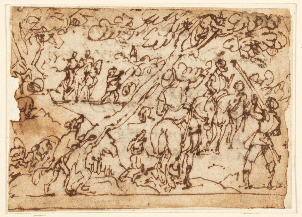 Page de carnet de croquis ; Scène de chasse - Jan van der Straet, called Stradanus