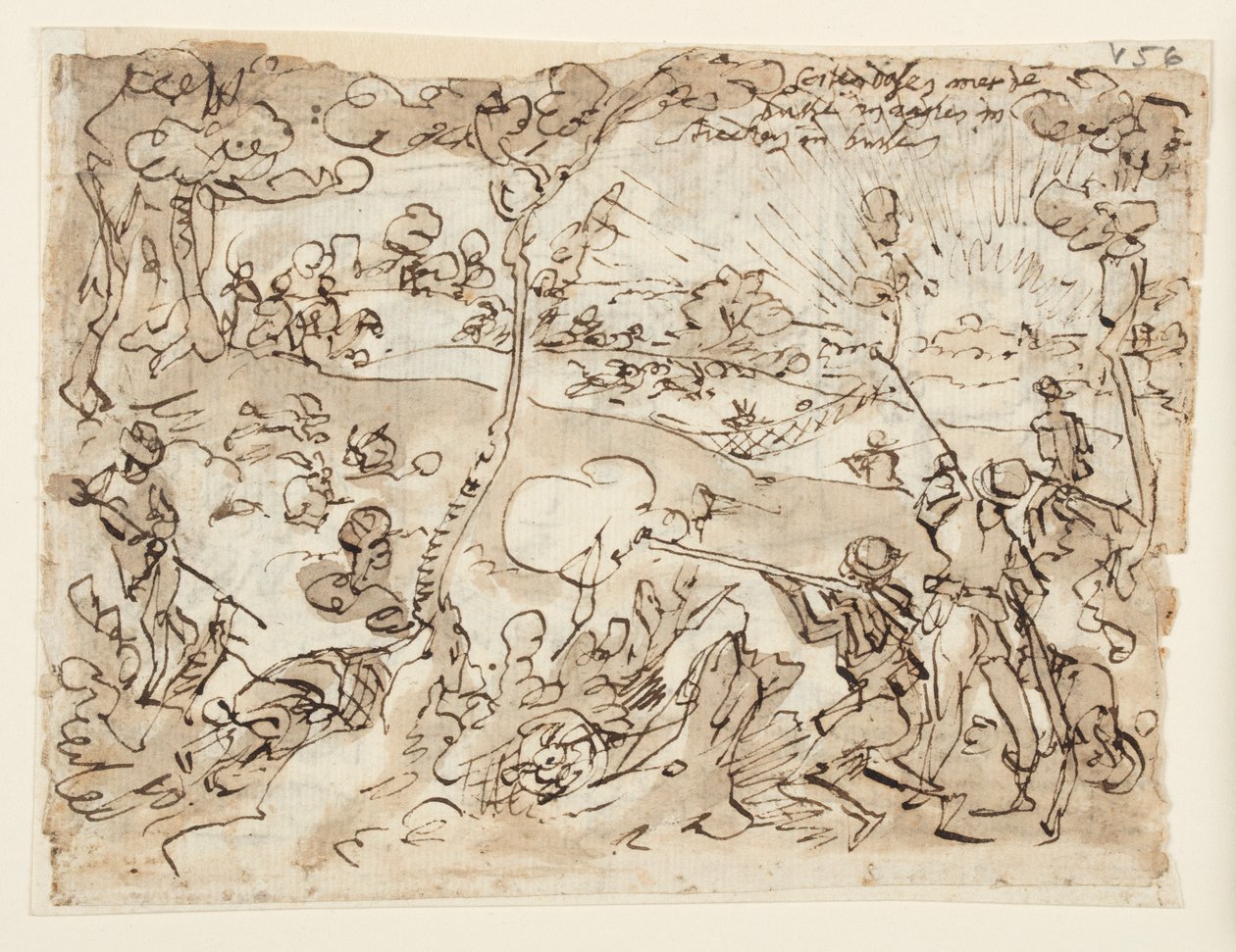 Page de carnet de croquis avec chasse au lapin - Jan van der Straet, called Stradanus