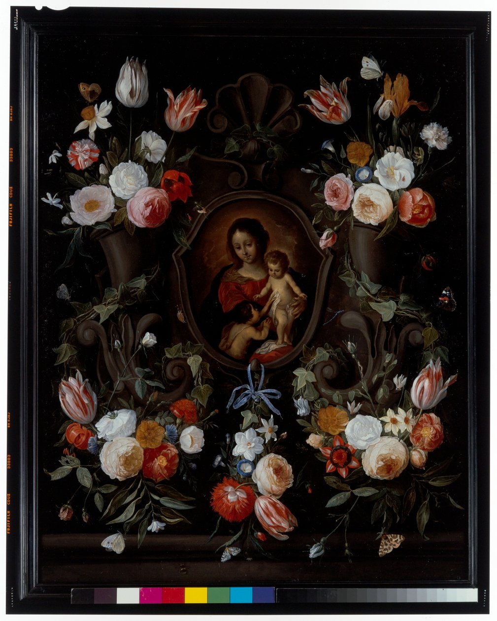 Cartouche en pierre orné de fleurs et de papillons - Jan van the Elder Kessel