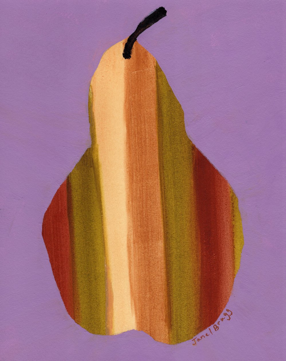 Poire à rayures et fond rosé, vers 2024 (aquarelle sur papier) - Janel Bragg