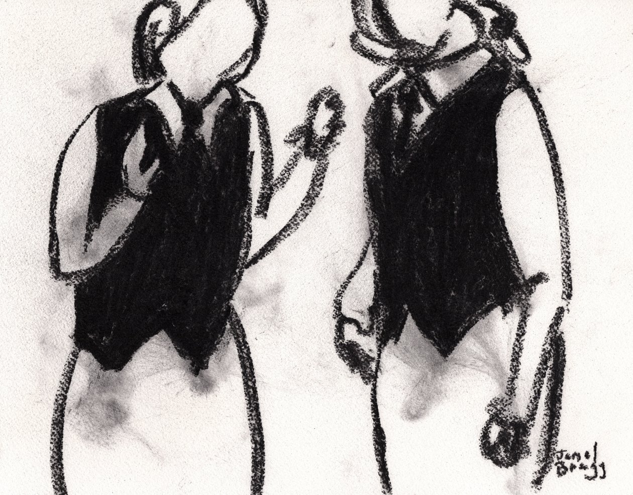 Serveuses au café Sabarsky c. 2024 (fusain sur papier) - Janel Bragg