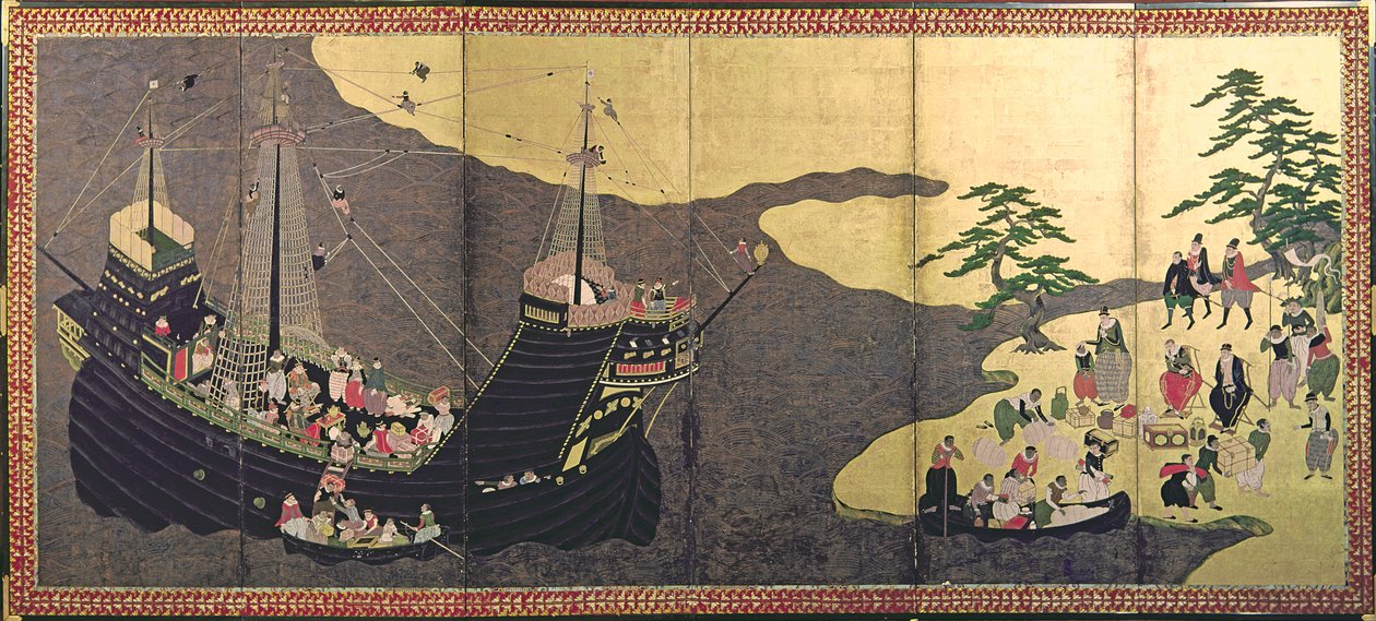 Arrivée des Portugais au Japon en 1640 - Japanese School