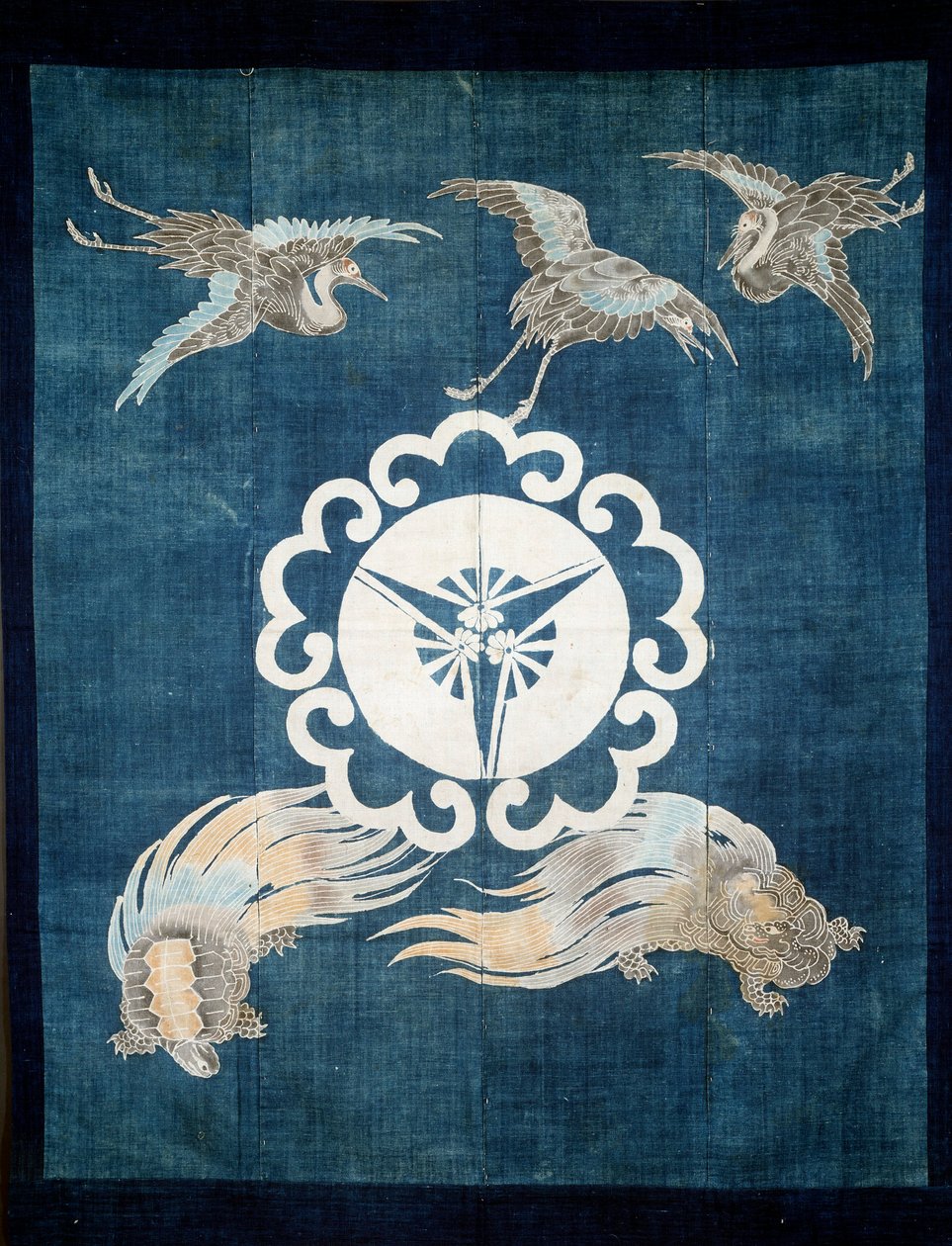 Art japonais : toile de coton couverte de symboles de bonheur et de longévité - Japanese School