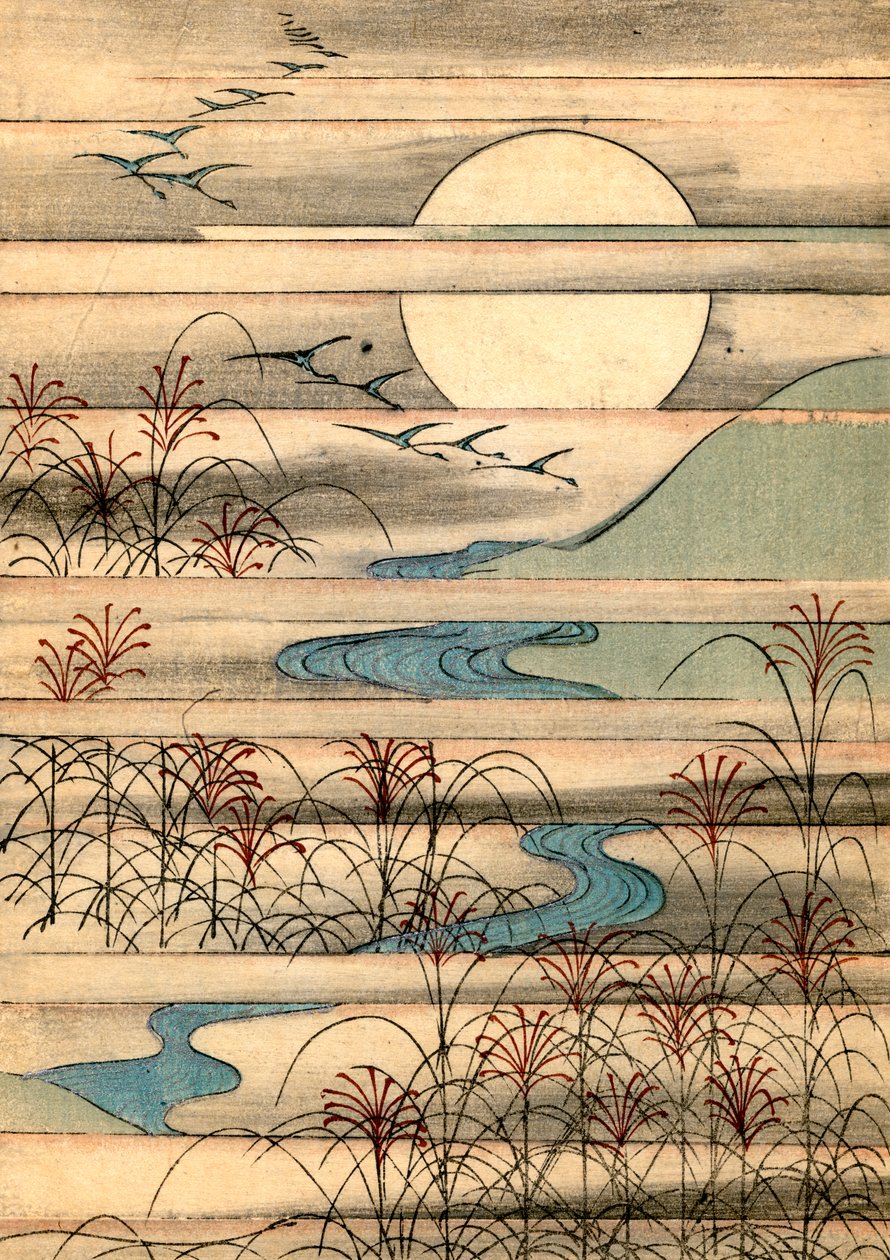 Pleine Lune sur un Paysage Fluvial - Japanese School