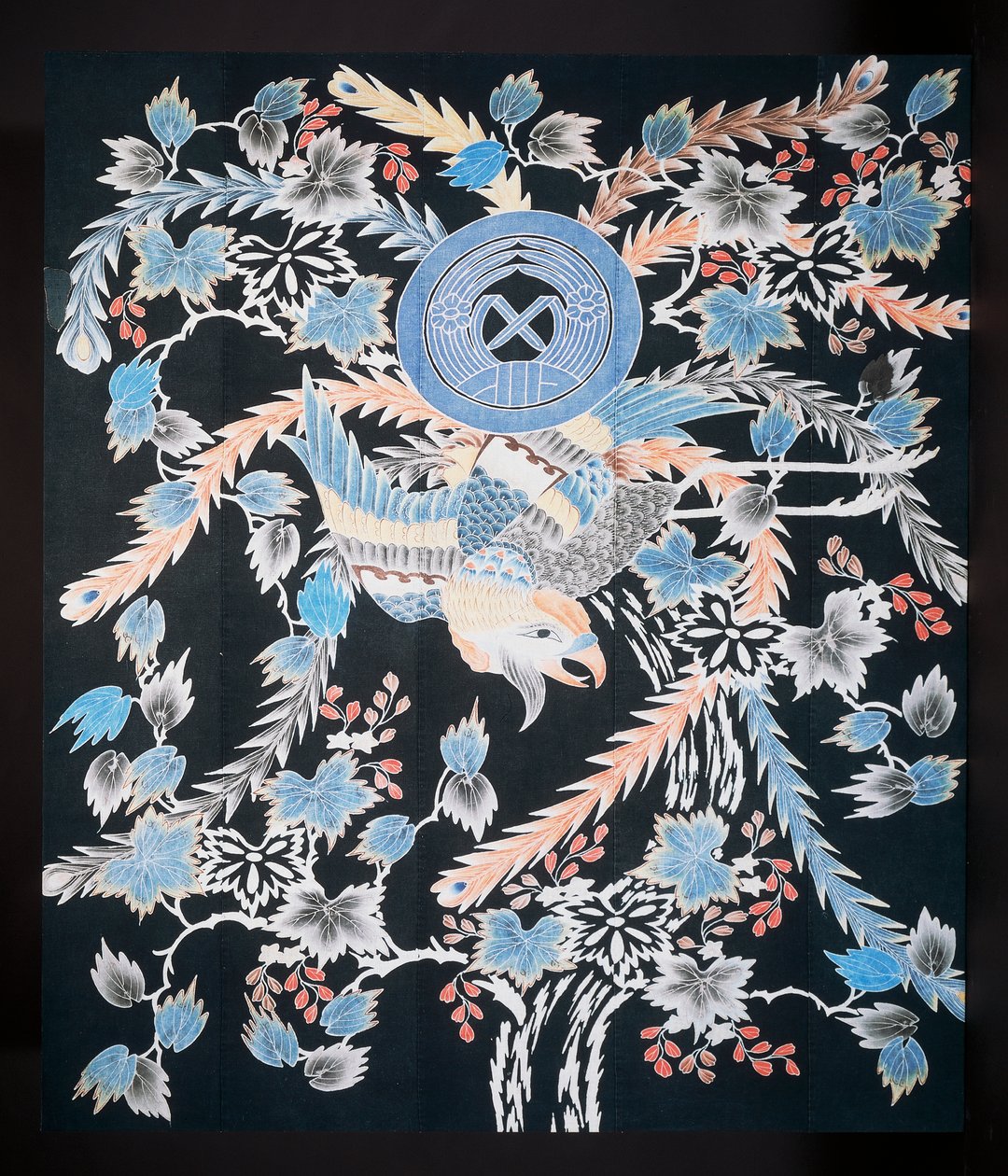 Couvre-lit Futonji avec motifs de phénix, paulownia et jonquilles, coton, teinture à l