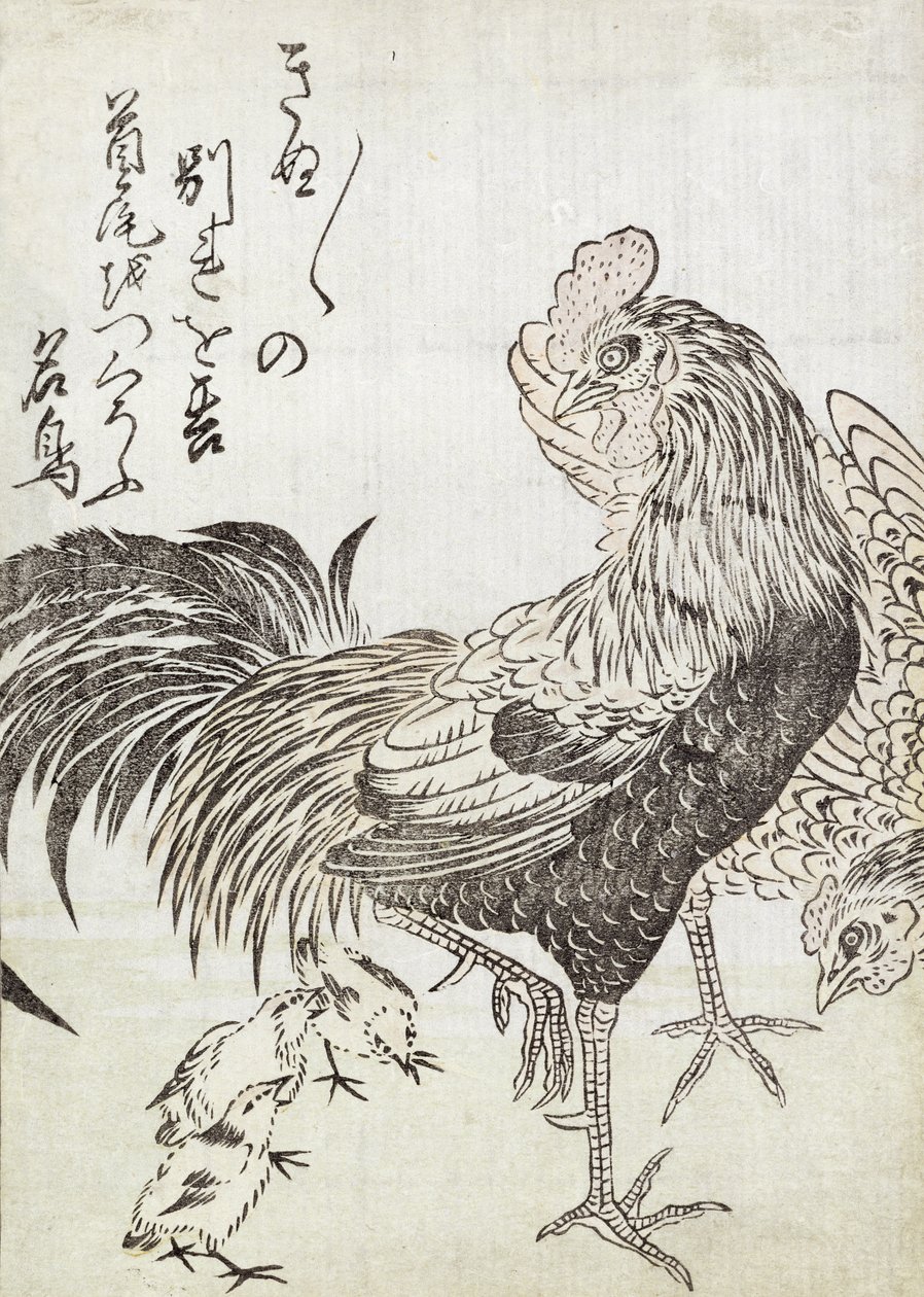 Poule, coq et poussins - Japanese School