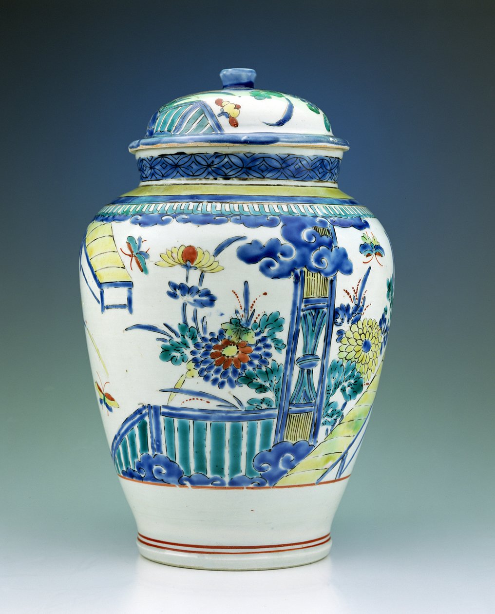 Pot et couvercle décorés avec des émaux Kakiemon, c.1680 - Japanese School