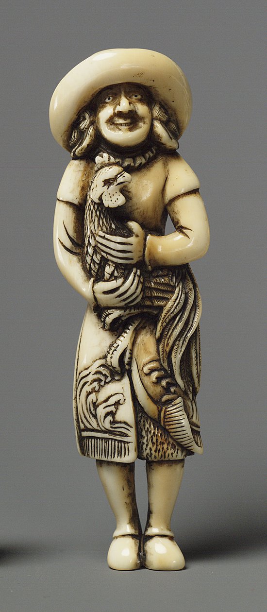 Netsuke modelé comme un étranger avec kirin, 19ème siècle (Ivoire) - Japanese School