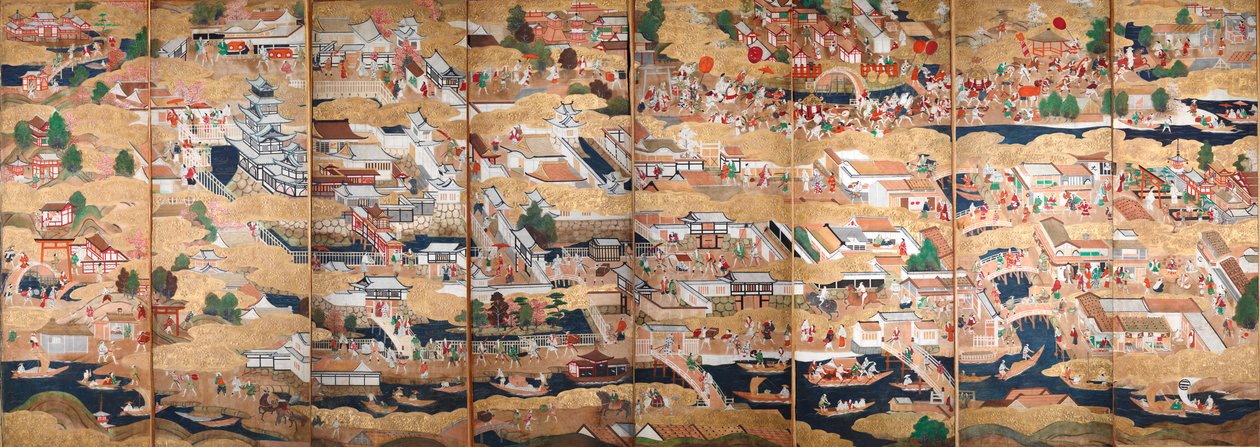 Osakazu Byobu - Paravent japonais à huit panneaux (peinture) - Japanese School