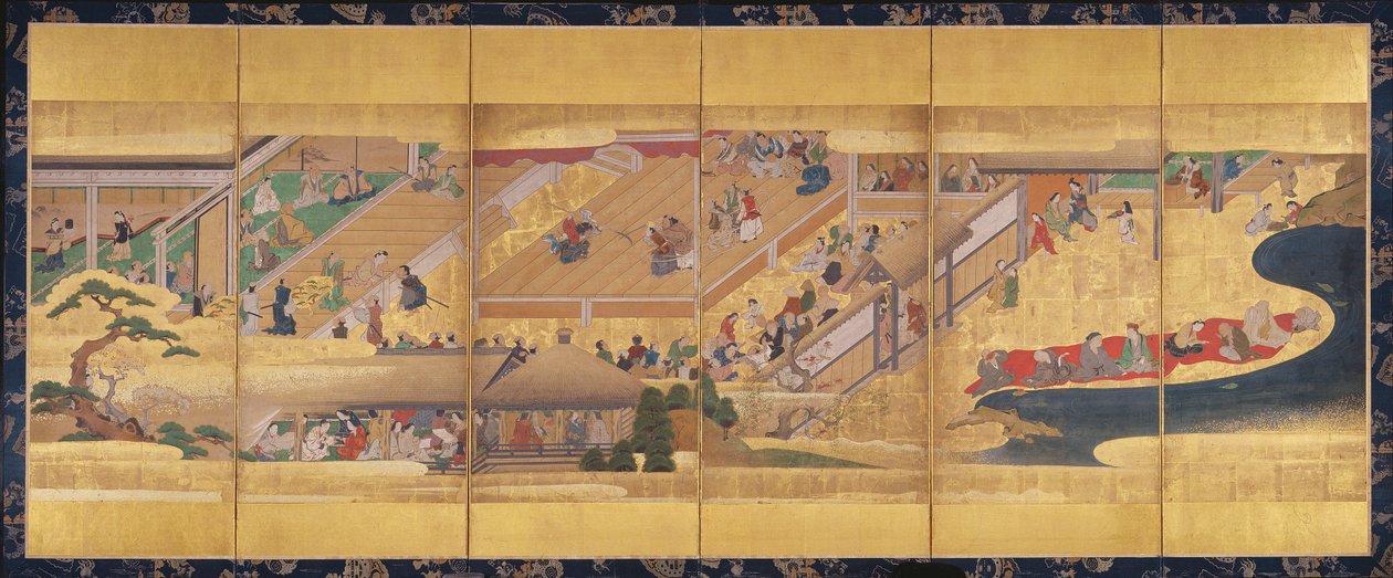 Écran à six volets avec la pièce de Noh Funa-Benkei, c.1660 - Japanese School