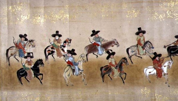Sixième ambassade coréenne au Japon en Meireki 1 lors de la succession de Tokugawa Ietsuna en 1651, peut-être par Kano Masunobu - Japanese School