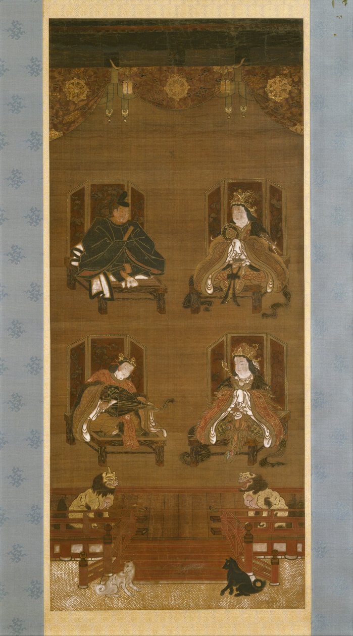 Les Quatre Divinités du complexe du temple de Kōyasan, fin du 14e siècle, période Nanbokuchō (1336-1392), rouleau suspendu - Japanese School