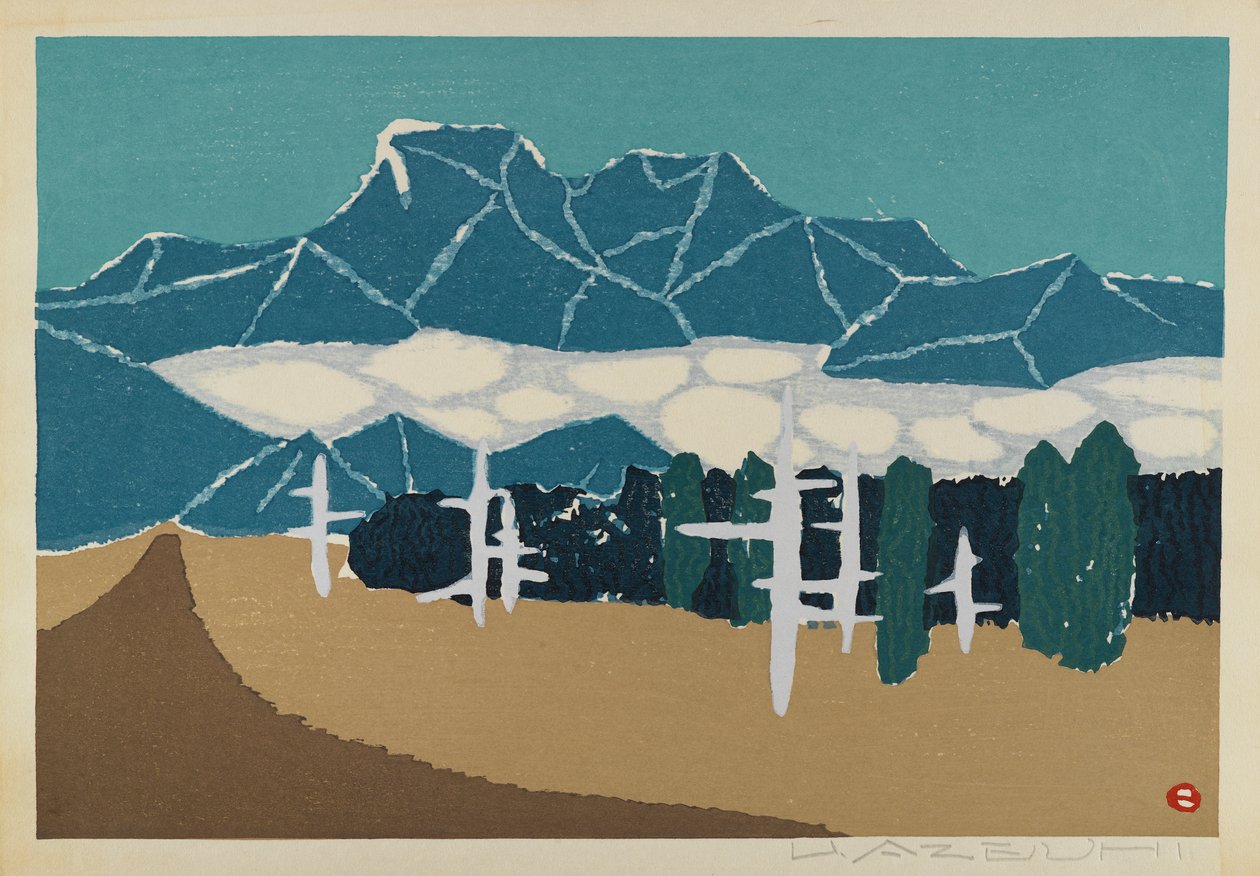 Sans titre (Paysage de montagne enneigée), attribué à U. Azeuhi - Japanese School