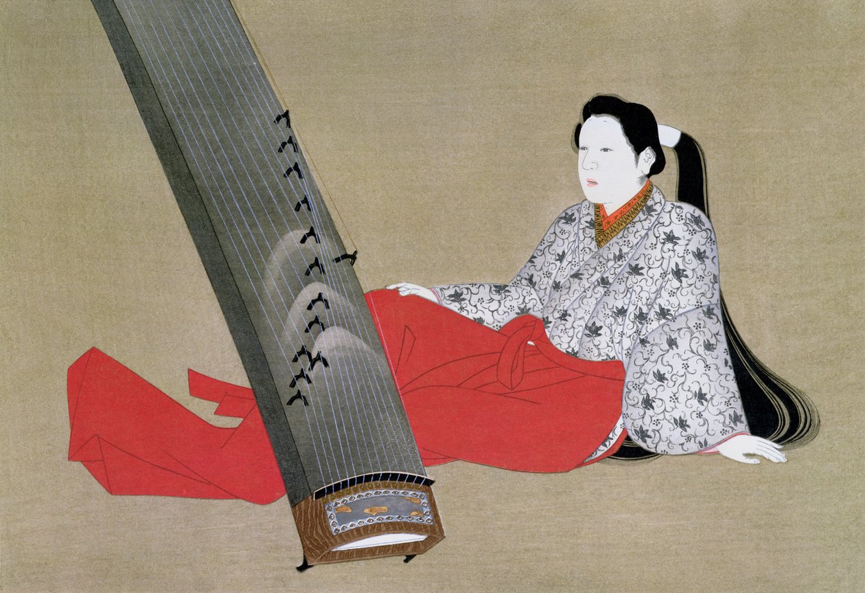 Femme jouant du koto, reproduit dans le magazine The Kokka, vers 1896-97 - Japanese School