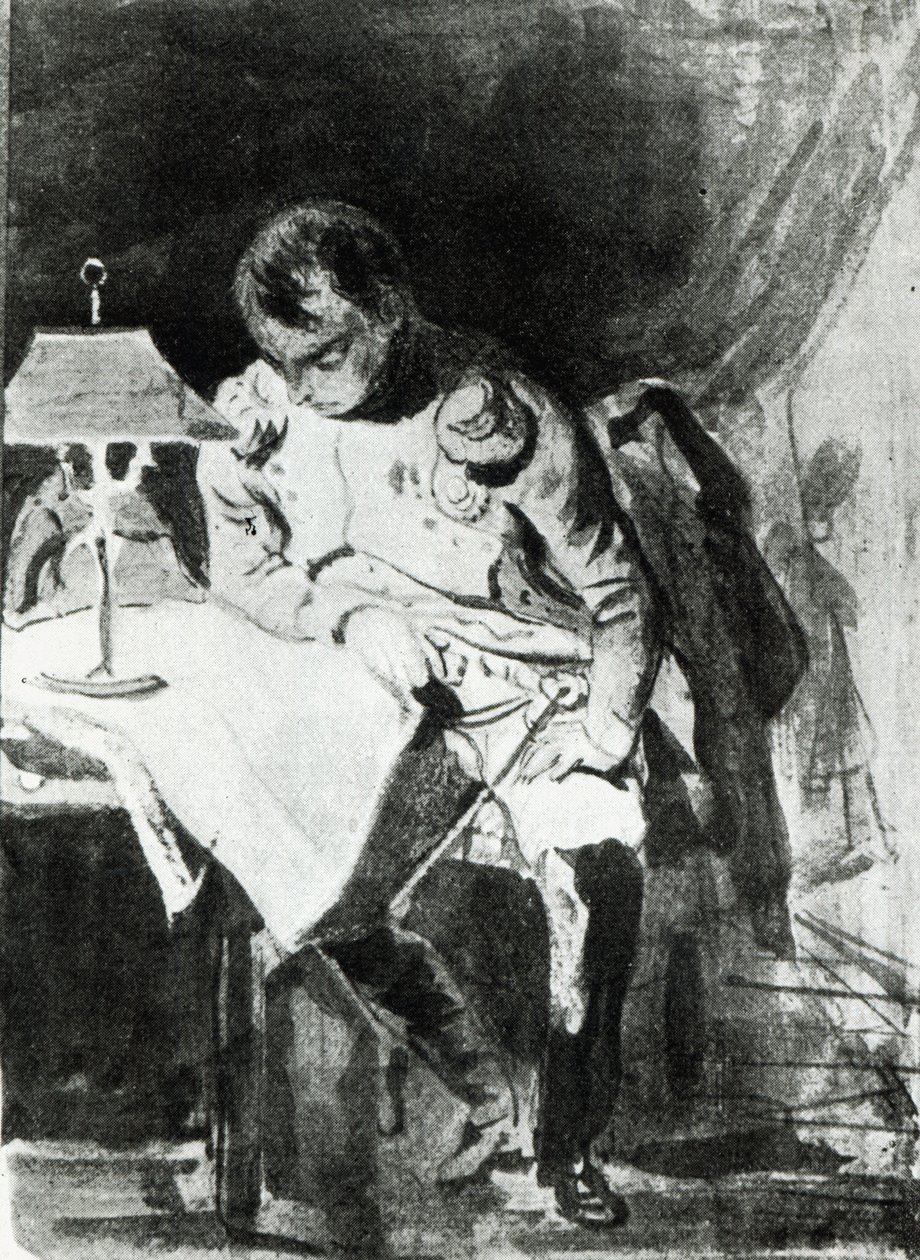 Napoléon étudiant ses cartes à la lumière d