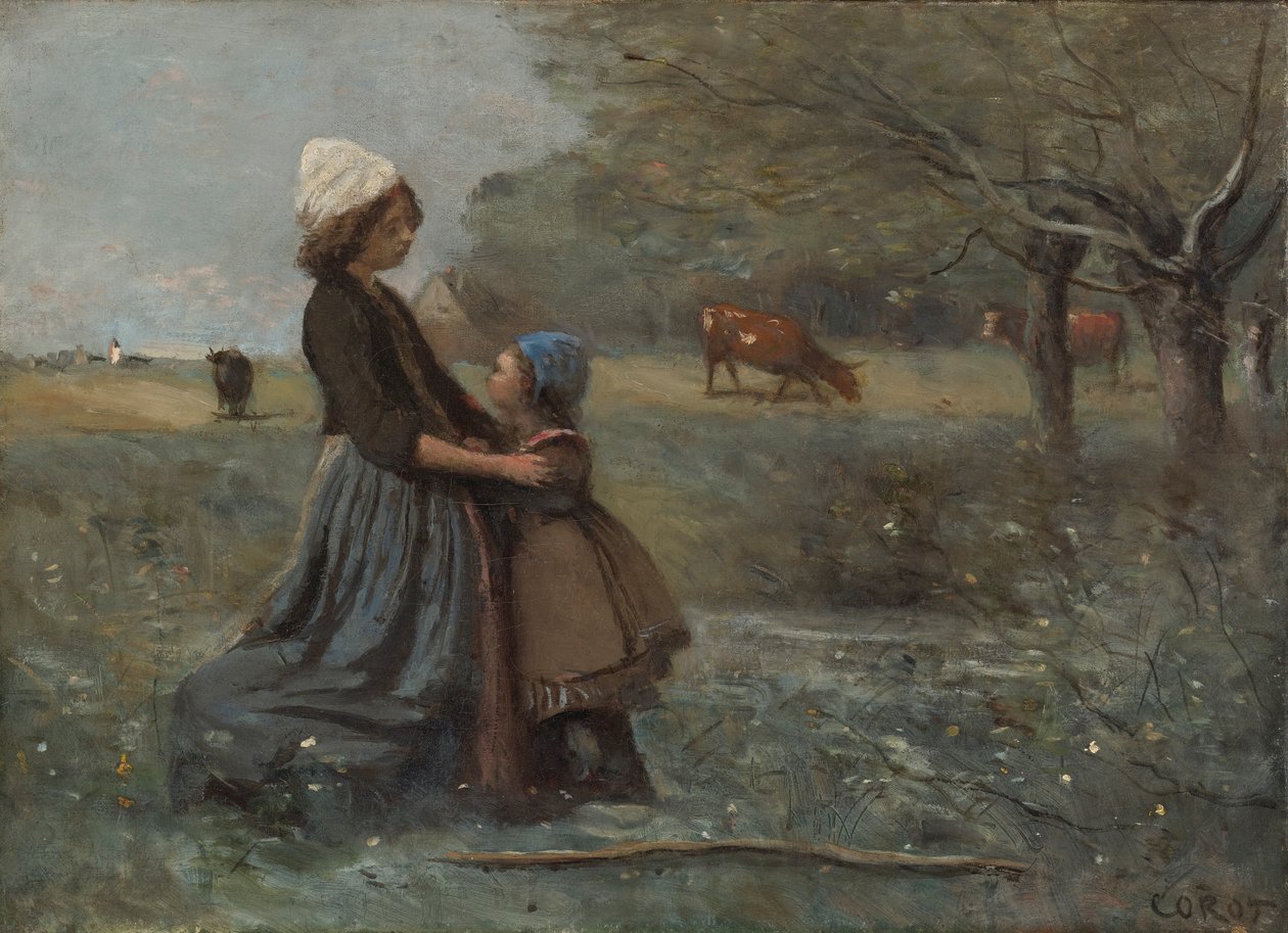 Les deux sœurs dans la prairie - Jean Baptiste Camille Corot