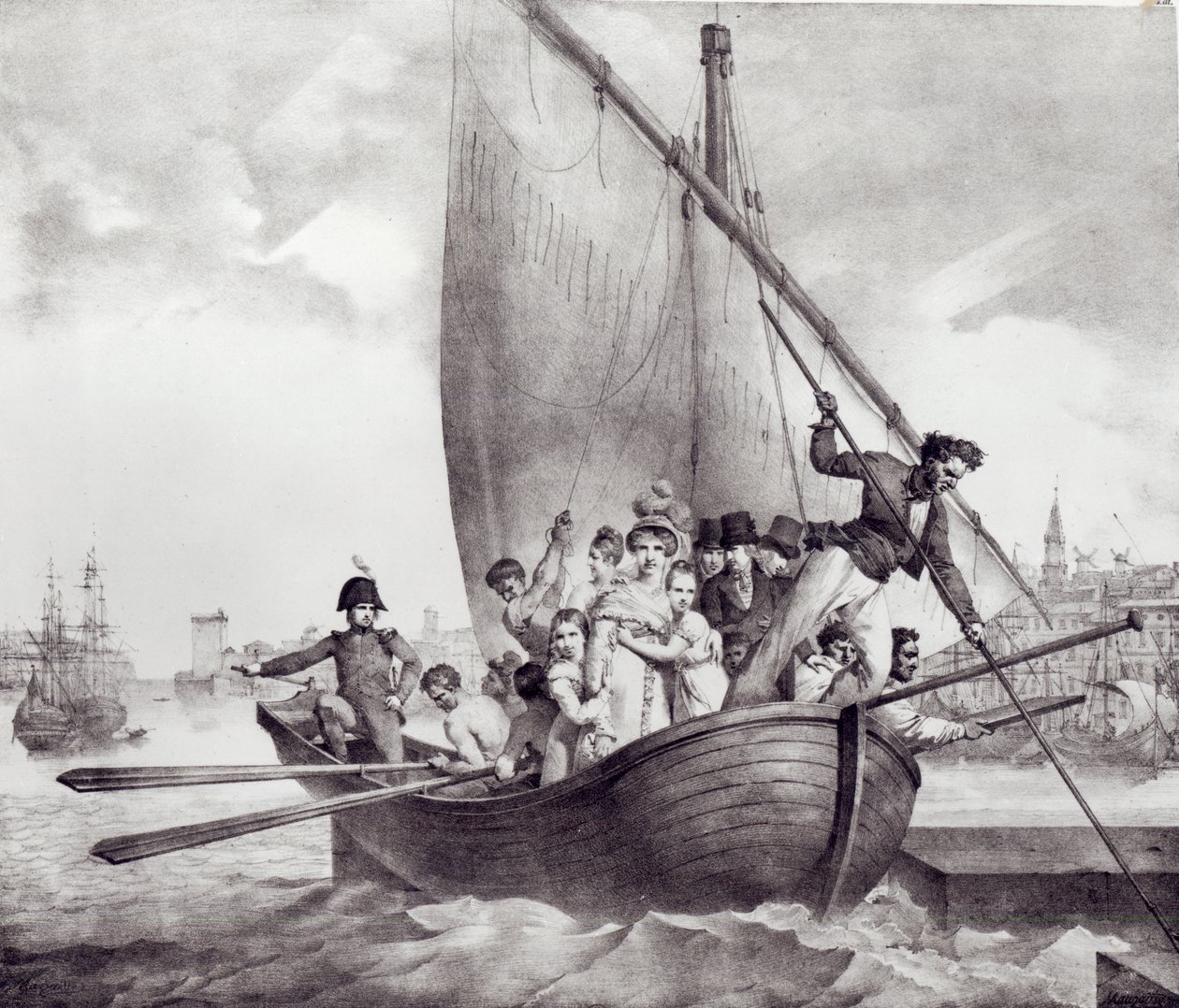 La famille Bonaparte arrivant à Toulon (France), fuyant la Corse, 17 juin 1793, gravé par Motte, Charles (1785-1836) - Jean Baptiste Mauzaisse