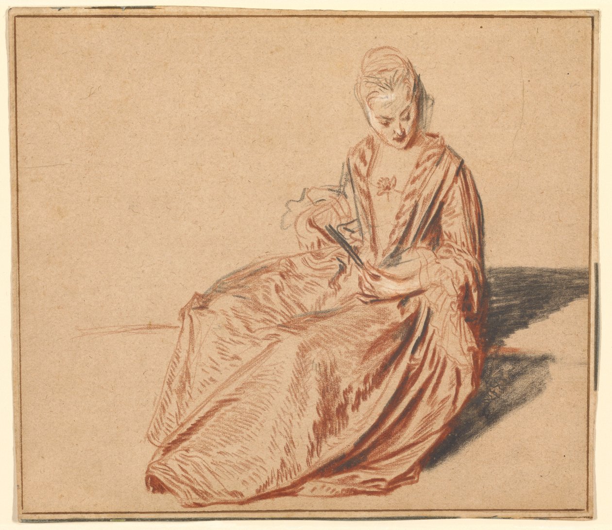 Femme assise avec un éventail - Jean-Antoine Watteau