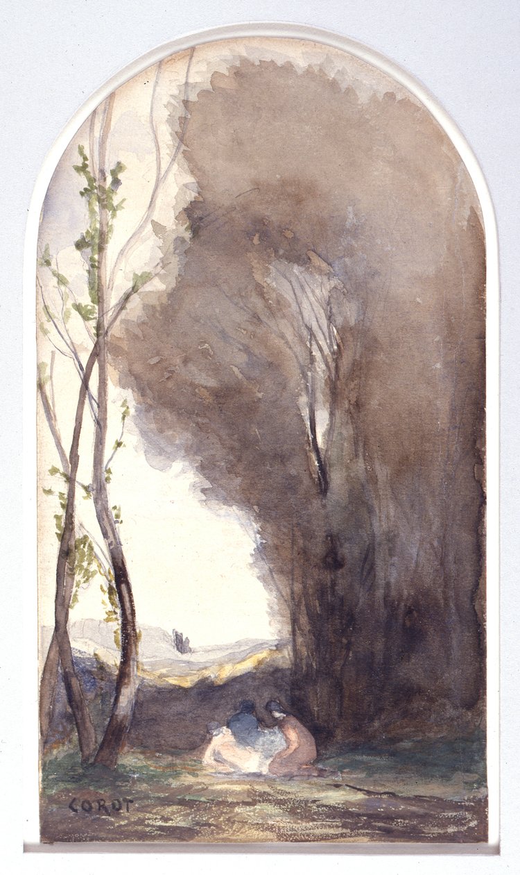 Aquarelle représentant « Saint Sébastien secouru par des saintes femmes » - Jean-Baptiste-Camille Corot