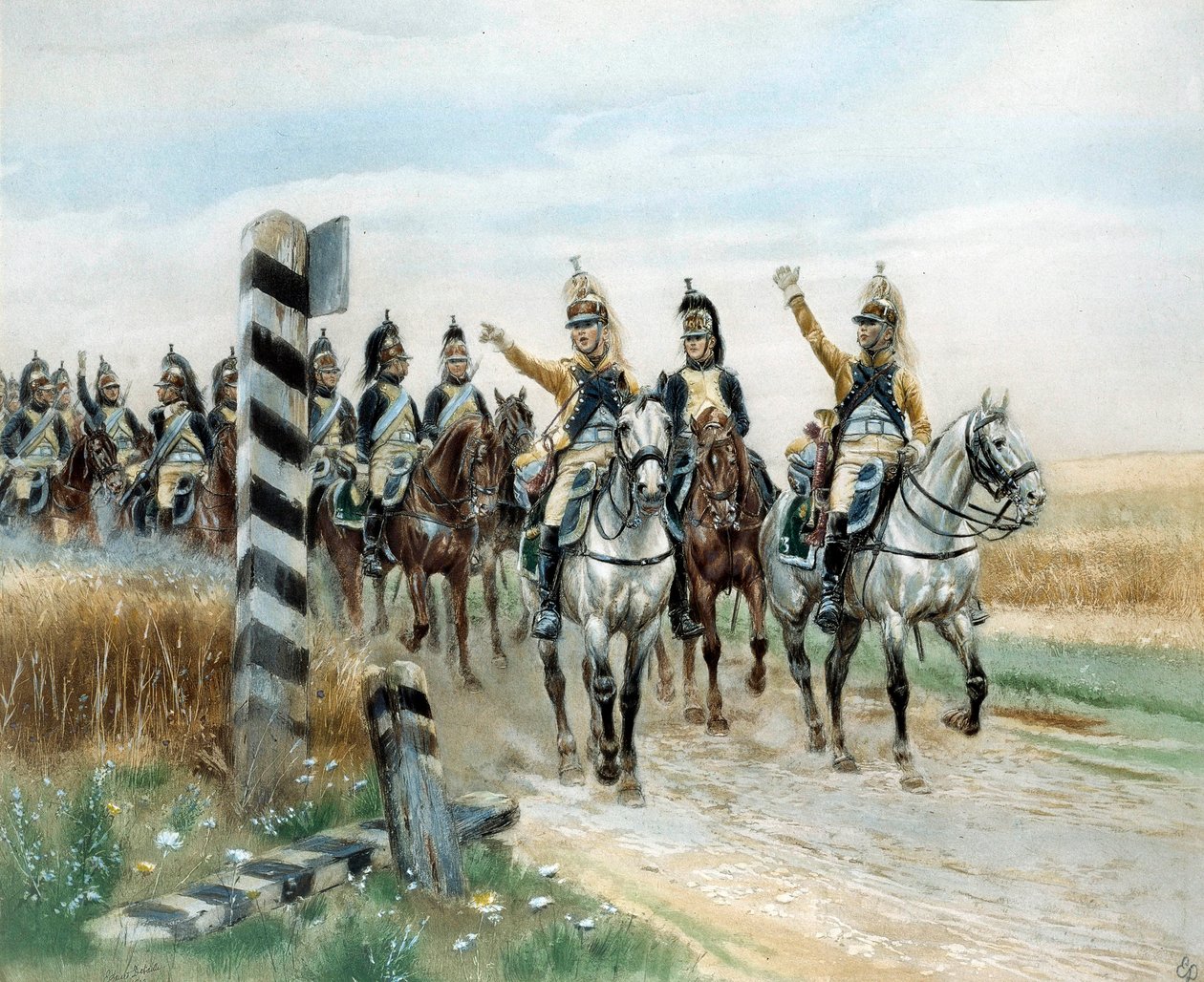 Le poste frontière, 23e Dragon. Aquarelle par Édouard Detaille. XIXe siècle. Paris, Musée de l