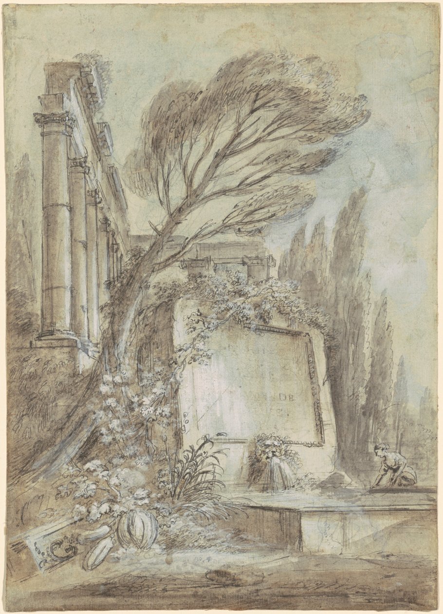 Fantaisie architecturale de ruines romaines avec une plaque d