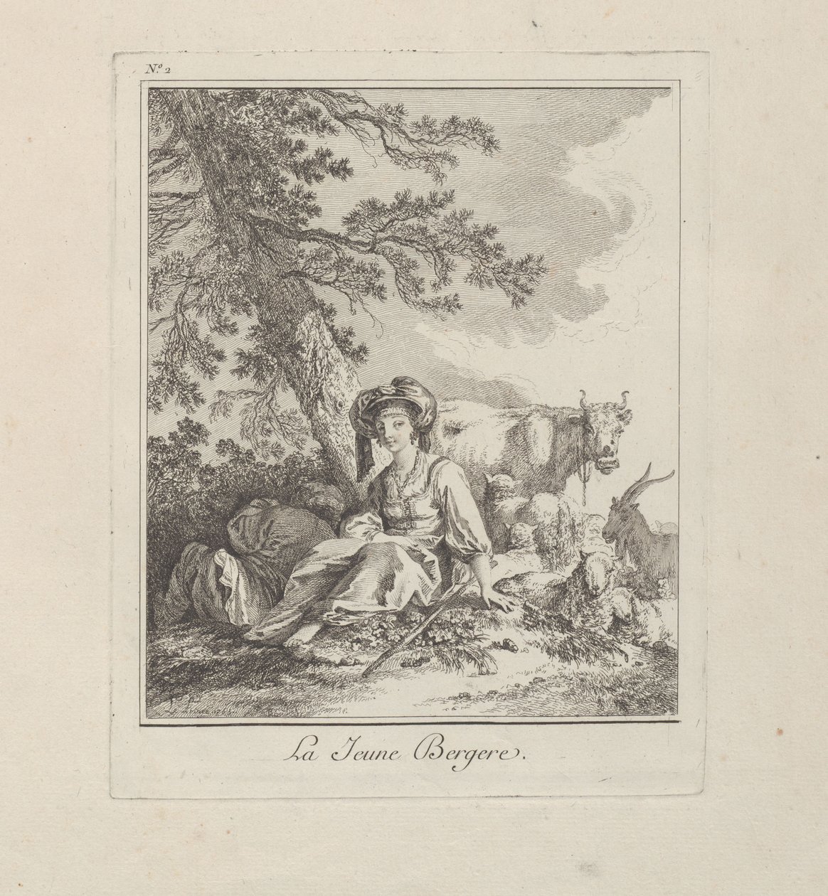 La Jeune Bergère, planche deux de Divers Habillements des Peuples du Nord - Jean-Baptiste Le Prince