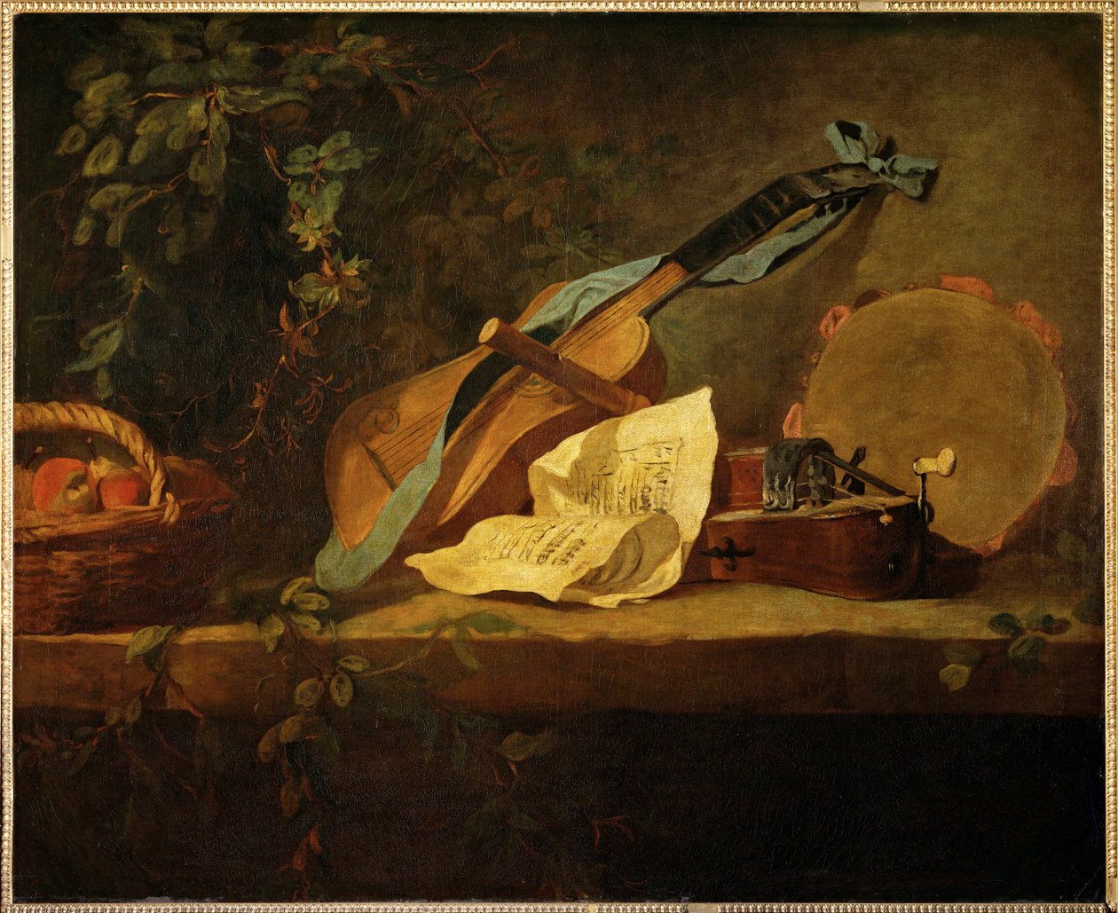 Instruments de musique et corbeille de fruits (painting on canvas) - Jean-Baptiste Simeon Chardin