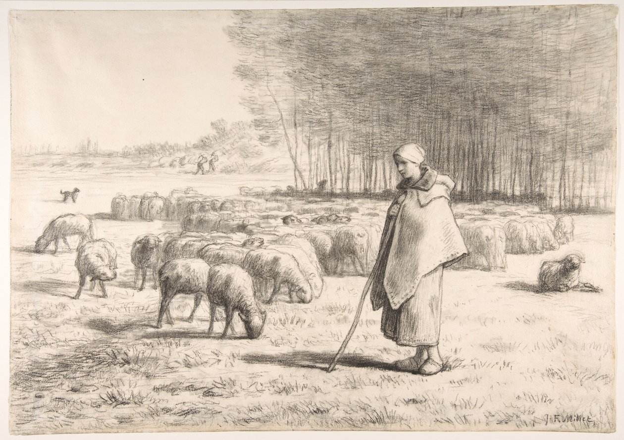 Une bergère avec son troupeau - Jean-Francois Millet