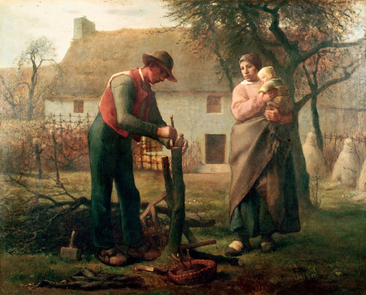 Paysan greffant un arbre. Peinture de Jean Francois Millet (Jean-Francois Millet - Jean-Francois Millet