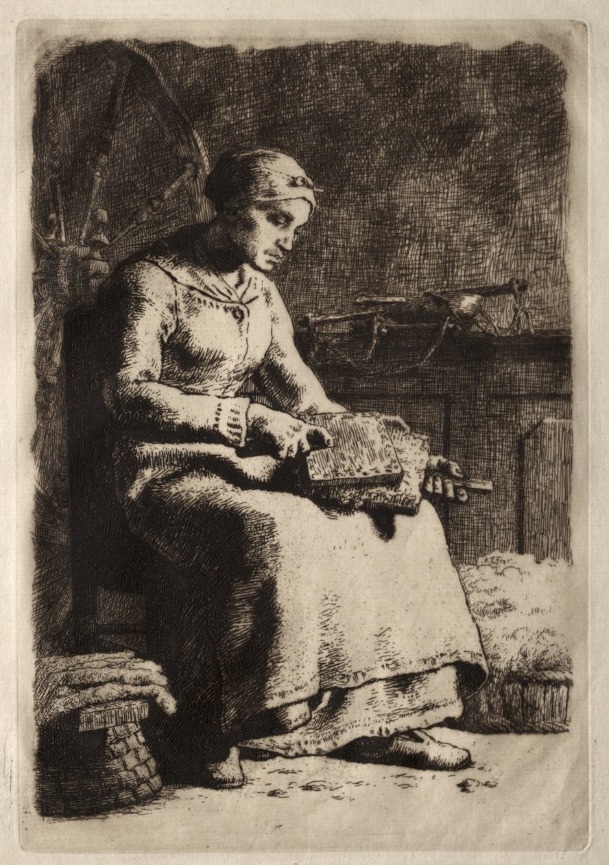 Femme cardant la laine - Jean-Francois Millet