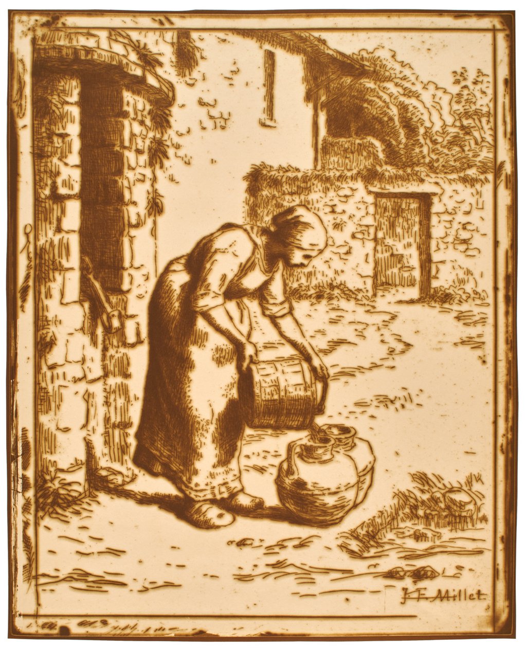 Frau, die einen Eimer leert - Jean-Francois Millet