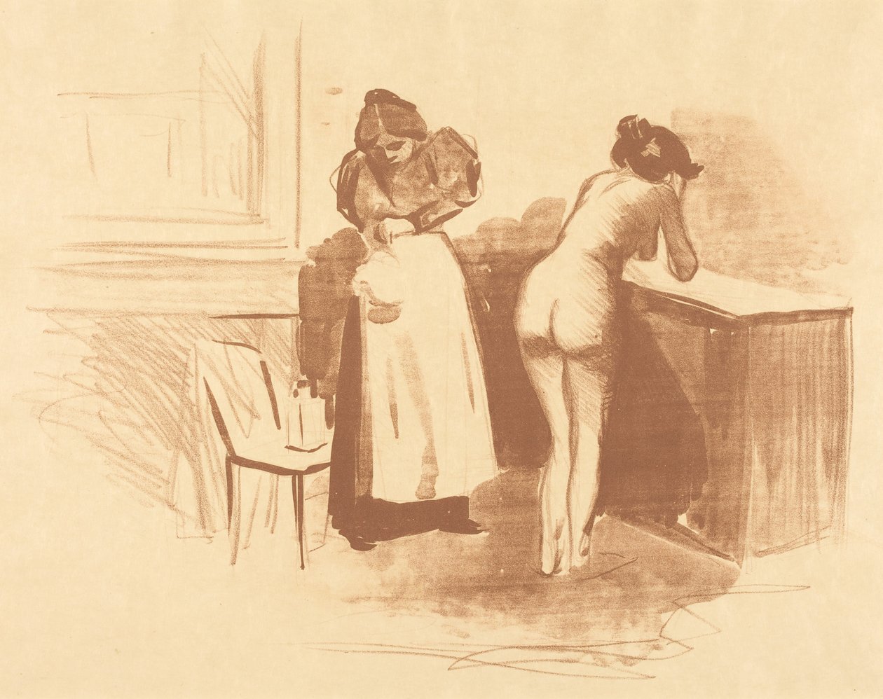 La friction au gant de crin (planche au lavis et au trait) (The Massage with Coarse Hair Glove) (Wash and Line plate) - Jean-Louis Forain
