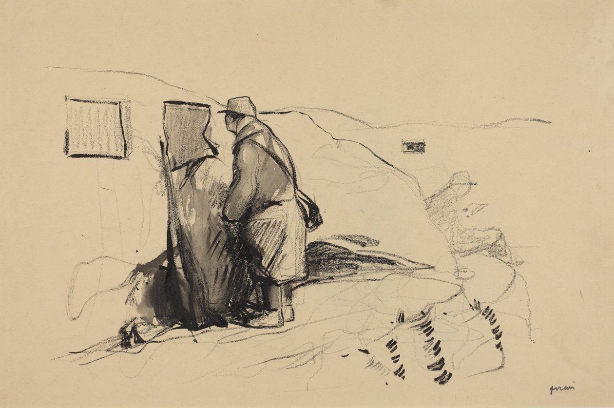 a) Dans les tranchées (recto) ; b) Étude pour « Dans les tranchées » (verso) - Jean-Louis Forain