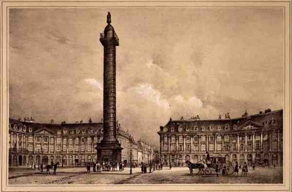 Vue de la réplique de la colonne Trajane sur la place Vendôme, publiée par Auguste Bry - Jean (after) Jacottet