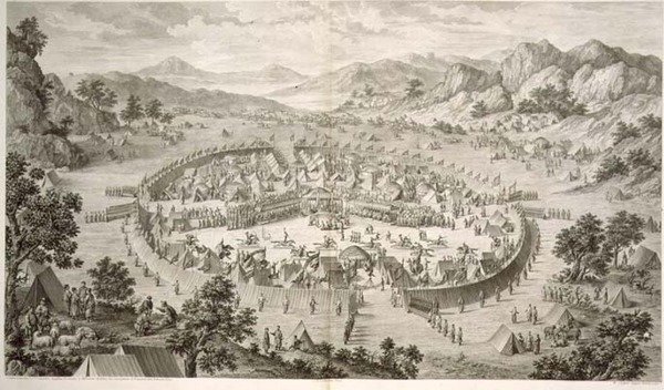 Tchao-Hoei Occupant ses Troupes avec des Exercices et Jeux Militaires en 1758, planche 5 d