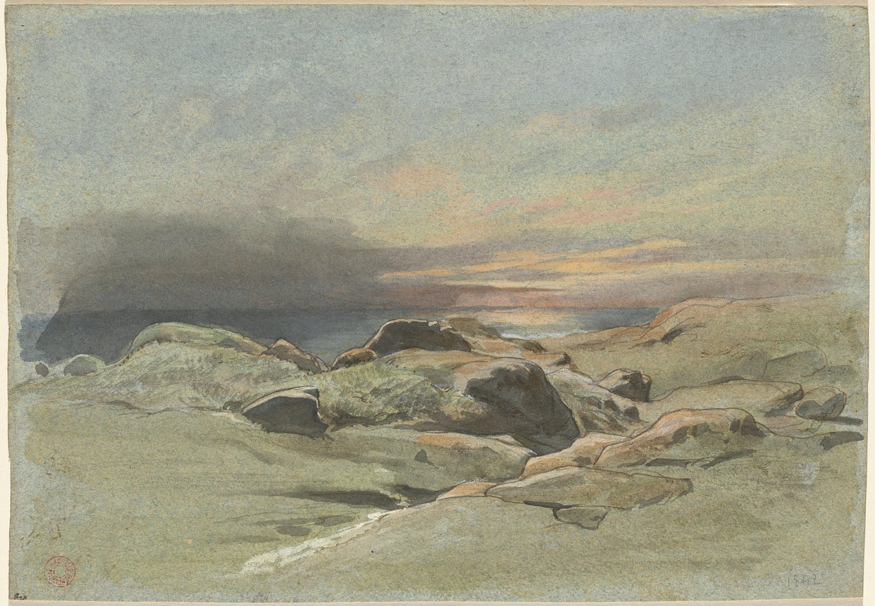 Coucher de soleil depuis une côte rocheuse - Jean Achille Benouville