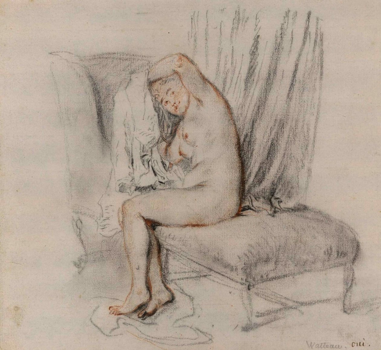 Femme nue enlevant sa chemise, vers 1717 - Jean Antoine Watteau