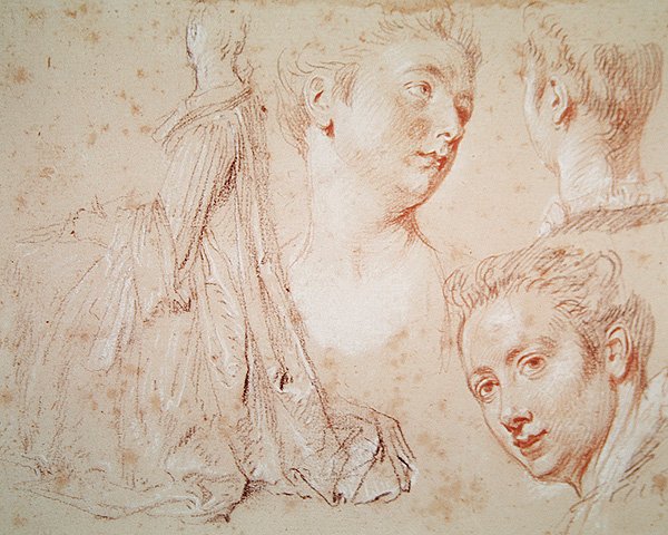 Trois têtes et une femme assise, c.1716 - Jean Antoine Watteau