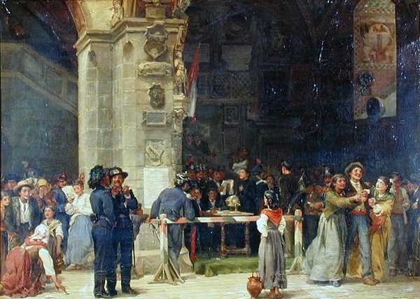 Tirage au sort pour le service militaire, Italie moderne - Jean Baptiste (circle of) Hilair