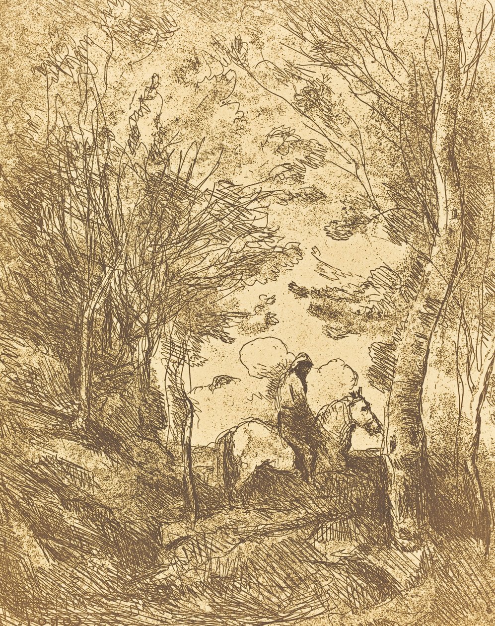 Cavalier dans les bois, Grande Plaque Le Grand Cavalier sous bois - Jean Baptiste Camille Corot