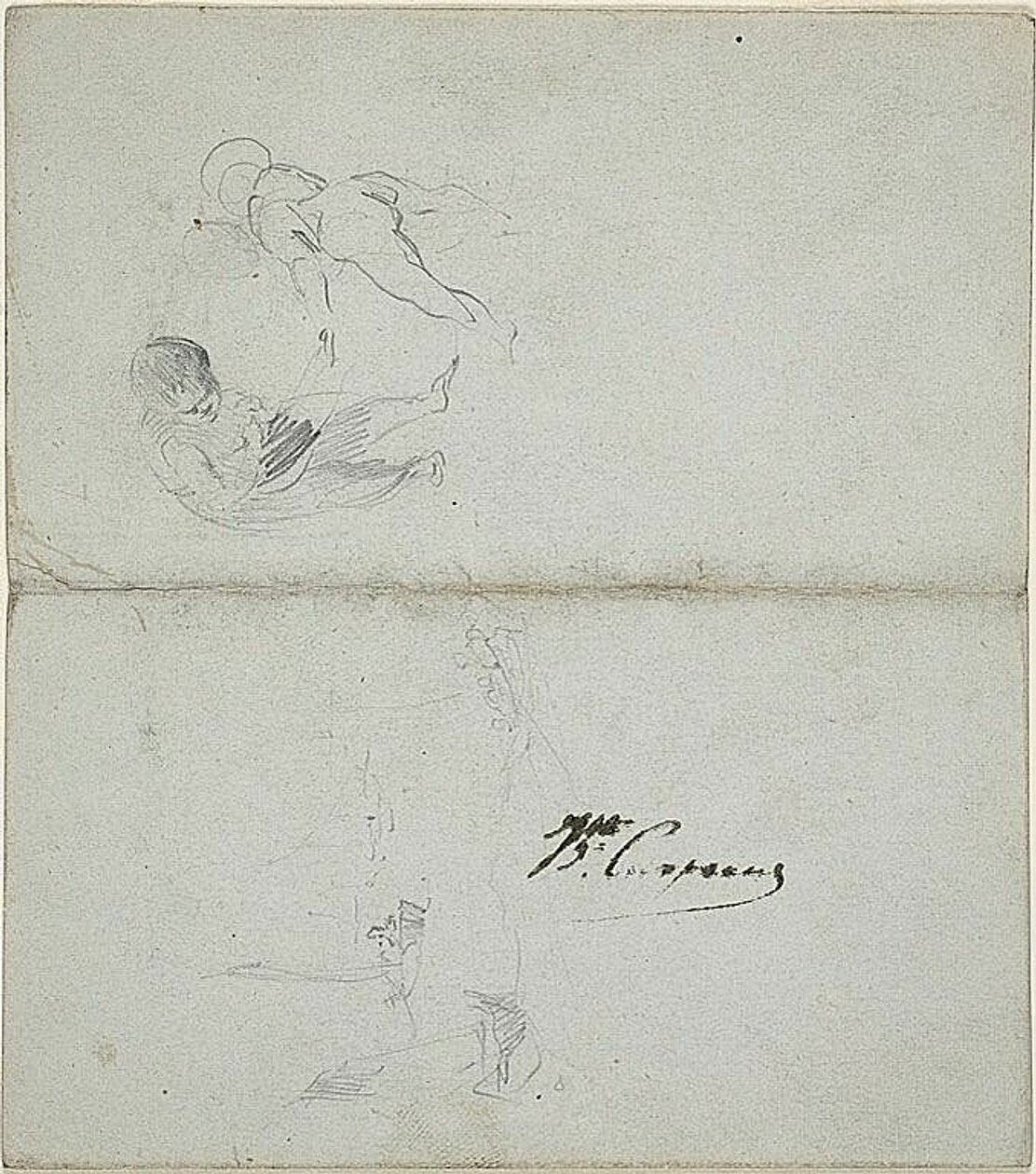 Esquisses de deux enfants, bateaux en mer (recto) ; Esquisses d